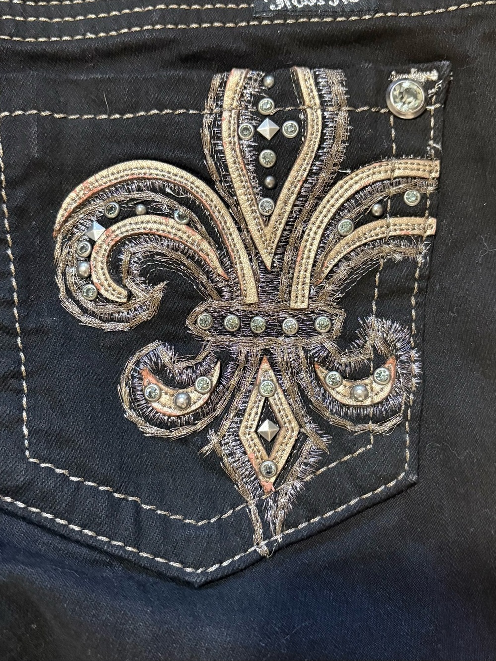 Miss Me Jeans 28 Black Bootcut Fleur De Lis Bling Rhinestone Y2K  JY5109B5V - Picture 12 of 12